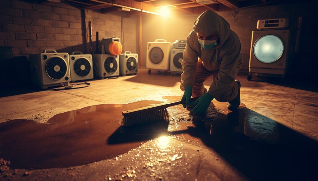 cleaning and drying basement flood