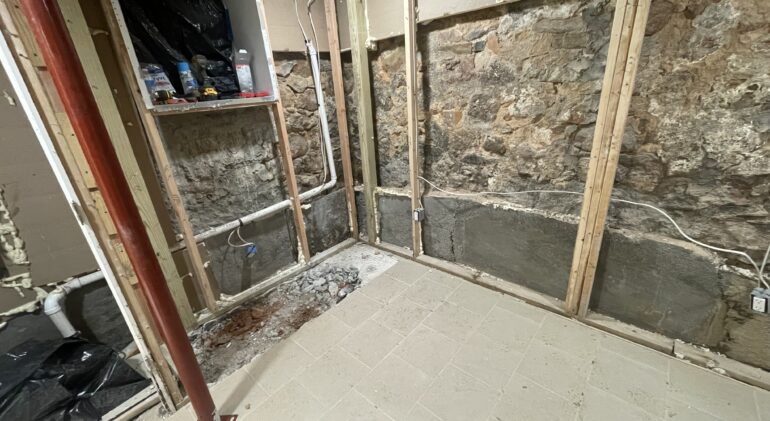 DMV foundation types — CMU, poured concrete, brick, and stone basement walls