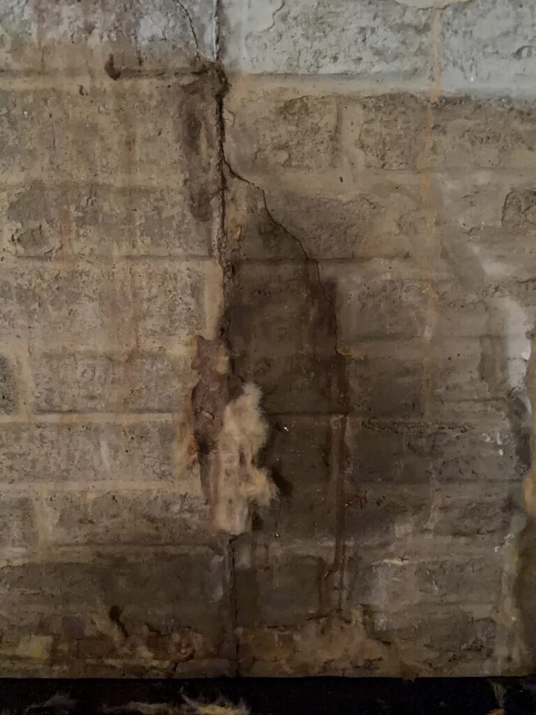 Crack and staining on a patterned wall in Silver Spring before injection