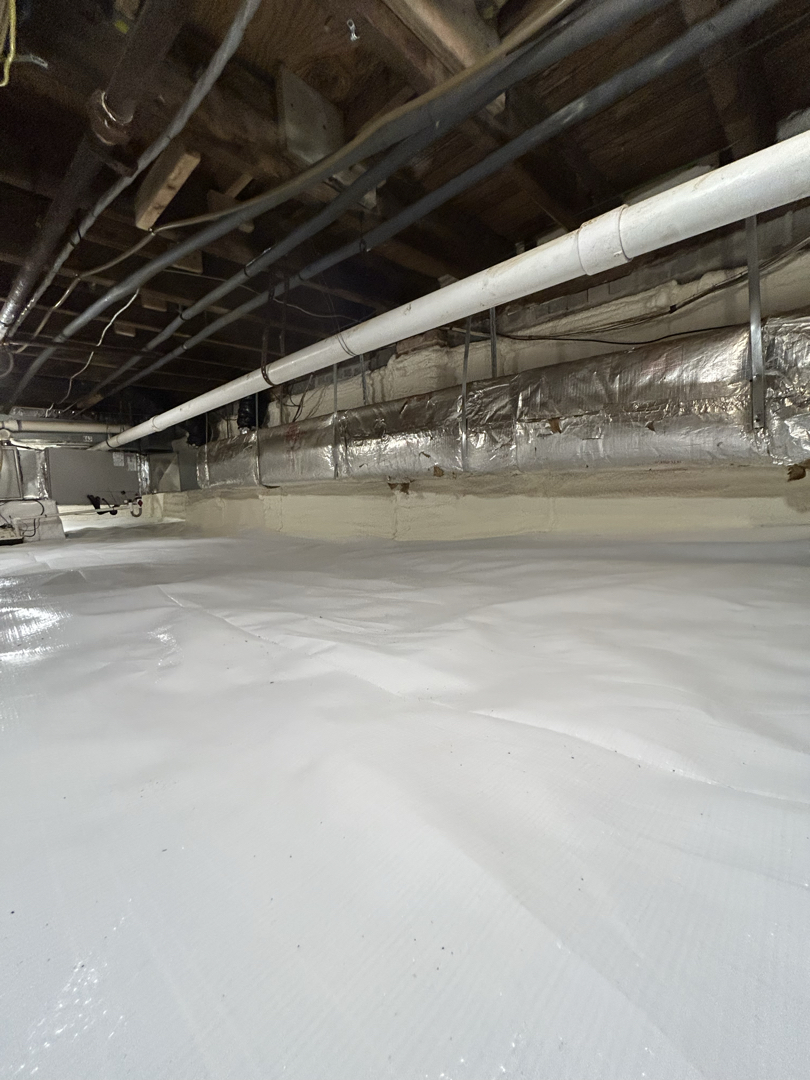 Finished crawl space liner and wall vapor barrier in a Washington, DC home